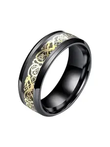 Zoey Men Silver-Plated Stainless Steel Intricate Textured Adjustable Band Finger Ring