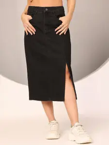 DOLCE CRUDO Denim Straight Midi Skirt
