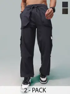 MADSTO Men Pack Of 2 Cotton Straight Fit Low-Rise Track Pants