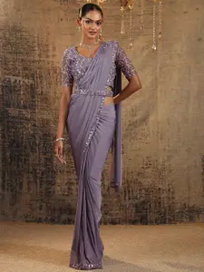 Libas  Embellished Beads and Stones Belted Saree