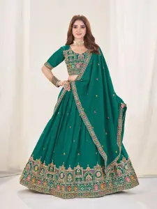 SHOPGARB Embellished Thread Work Semi-Stitched Lehenga & Unstitched Blouse With Dupatta