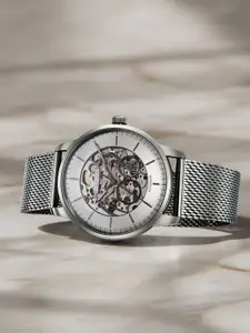 Titan Men Embellished Dial & Stainless Steel Bracelet Style Straps Analogue Automatic Motion Powered Watch