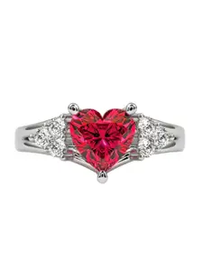 Zarkan 925 Sterling Silver Rhodium-Plated Ruby & American Diamond-Studded Finger Ring