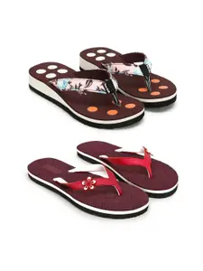TWO SOFT Women Pack Of 2 Printed Thong Flip-Flops