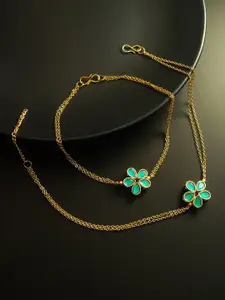 Anouk Set Of 2 Gold-Plated Artificial Stones Studded Anklets