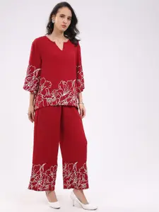 Global Republic Printed Notch Neck Top With Trousers