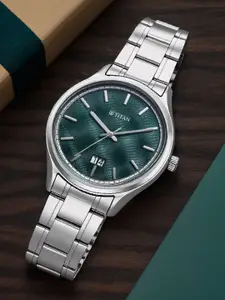 Titan Men Brass Dial & Stainless Steel Bracelet Style Straps Analogue Watch 10033SM03