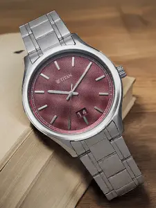 Titan Men Brass Dial & Stainless Steel Bracelet Style Straps Analogue Watch 10033SM02