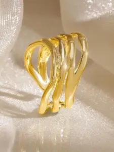 Rubans 18K Gold-Plated Contemporary Wave Design Adjustable Finger Ring
