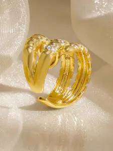 Rubans 18K Gold-Plated Stone-Studded Adjustable Finger Ring