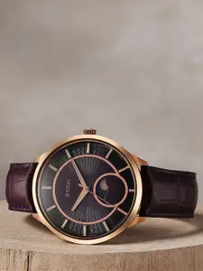 Titan Men Leather Bracelet Style Straps Analogue Watch 10028WL01