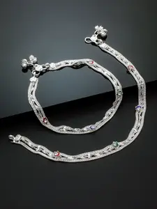 Anouk Set Of 2 Silver-Plated Beaded Anklets