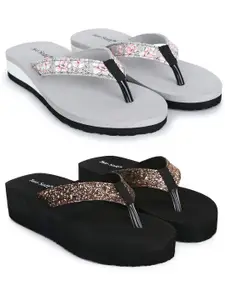 TWO SOFT Women Pack Of 2 Printed Thong Flip-Flops