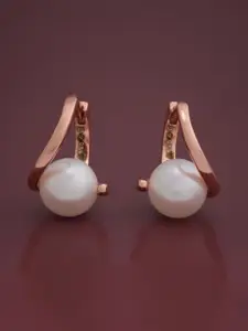 Kushal's Fashion Jewellery 92.5  Silver Rose Gold-Plated Pearls Hoop Earrings