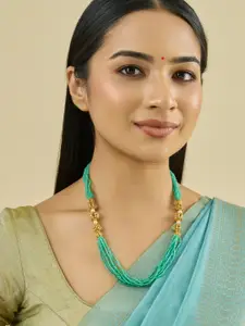 Kushal's Fashion Jewellery Embellished Bridal 92.5 Gold-Plated Beaded Temple Necklace