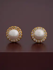 Kushal's Fashion Jewellery 92.5  Silver Gold-Plated Pearl Circular Studs Earrings
