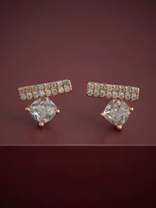 Kushal's Fashion Jewellery 92.5  Silver Rose Gold-Plated Stone Studded Studs