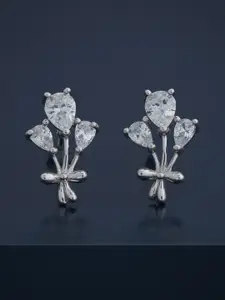 Kushal's Fashion Jewellery 92.5  Silver Rhodium-Plated Tear Drop Studs Earrings