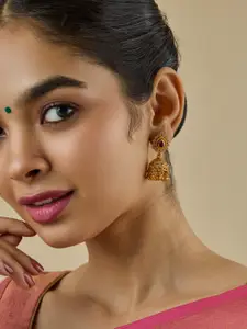 Kushal's Fashion Jewellery Embellished Bridal 92.5 Pure Dome Zircon Temple Jhumkas