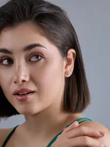 Kushal's Fashion Jewellery 92.5  Silver Gold-Plated Stone Studded Studs Earrings