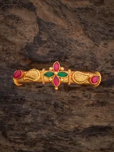 Kushal's Fashion Jewellery Ruby-Green Gold-Plated Ethnic 92.5 Pure Silver Temple Bangle