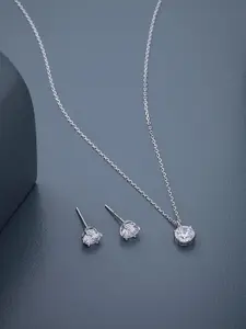 Kushal's Fashion Jewellery White 92.5 Pure Silver Rhodium-Plated Party Pendant Set