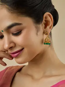 Kushal's Fashion Jewellery Embellished Bridal 92.5 Silver Gold-Plated Zircon Dome Jhumkas