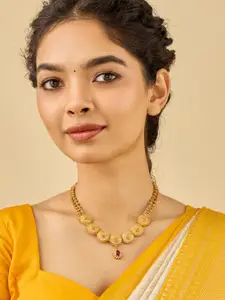 Kushal's Fashion Jewellery 92.5 Sterling Silver Gold-Plated Stone Studded Temple Necklace