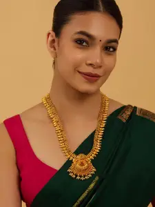 Kushal's Fashion Jewellery 92.5 Pure Silver Gold-Plated Stone Studded & Beaded Necklace