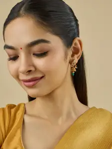 Kushal's Fashion Jewellery Embellished Bridal Gold-Plated Dome Shaped Jhumkas