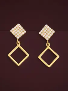 Kushal's Fashion Jewellery 92.5 Sterling Silver Gold-Plated Stone Studded Drop Earrings