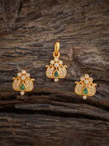 Kushal's Fashion Jewellery Green Gold-Plated Ethnic 92.5 Pure Silver Temple Pendant Set