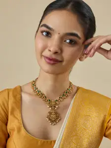 Kushal's Fashion Jewellery Embellished Bridal 92.5 Zircon Oxidised Temple Necklace