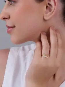 Kushal's Fashion Jewellery Sterling Silver Gold-Plated CZ Studded Adjustable Finger Ring