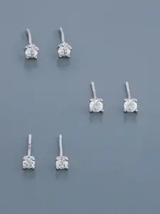 Kushal's Fashion Jewellery 92.5 Sterling Silver Rhodium-Plated Geometric Studs Earrings