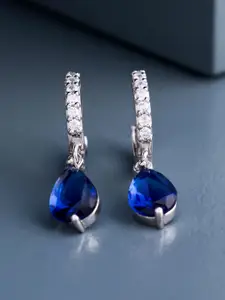 Kushal's Fashion Jewellery 92.5 Silver Rhodium-Plated Zircon Teardrop Shaped Hoop Earrings