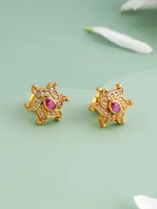 Kushal's Fashion Jewellery 92.5 Pure Silver Gold-Plated Floral Ethnic Temple Stud Earrings