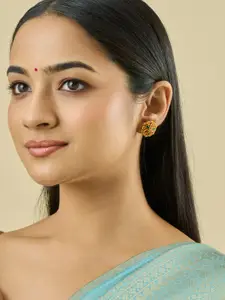 Kushal's Fashion Jewellery Embellished Bridal 92.5 Silver Gold-Plated Stone Floral Studs
