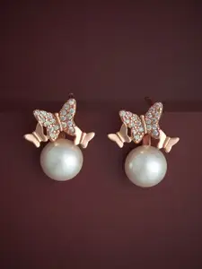 Kushal's Fashion Jewellery 92.5  Silver Rose Gold-Plated Pearls Stud Earrings