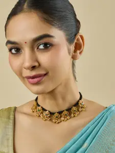 Kushal's Fashion Jewellery Embellished Bridal 92.5 Gold-Plated Stone Thread Necklace