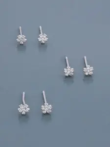 Kushal's Fashion Jewellery 92.5 Sterling Silver Rhodium-Plated Floral Studs Earrings