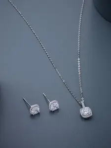 Kushal's Fashion Jewellery White 92.5 Pure Silver Rhodium-Plated Party Pendant Set