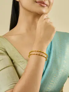 Kushal's Fashion Jewellery Set Of 2 92.5 Pure Silver Gold-Plated Stones Temple Bangles