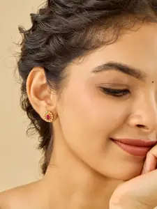 Kushal's Fashion Jewellery 92.5 Pure Silver Gold-Plated Contemporary Studs Earrings