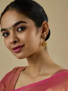 Kushal's Fashion Jewellery Embellished Bridal 92.5 Silver Gold-Plated Zircon Dome Jhumkas