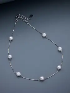 Kushal's Fashion Jewellery 92.5 Pure Silver Rhodium-Plated Pearl Beaded Anklet