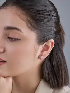 Kushal's Fashion Jewellery 92.5  Silver Rose Gold-Plated Circular Zircon Studs