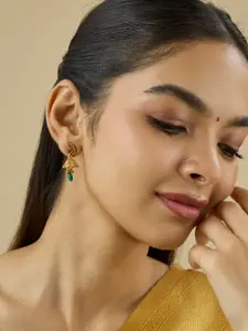 Kushal's Fashion Jewellery Embellished Bridal 92.5 Gold-Plated Zircon-Studded Jhumkas