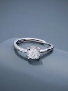 Kushal's Fashion Jewellery 92.5 Pure Silver Rhodium-Plated Stone Studded Finger Ring