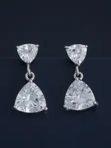 Kushal's Fashion Jewellery 92.5  Silver Rhodium-Plated CZ Studded Drop Earrings